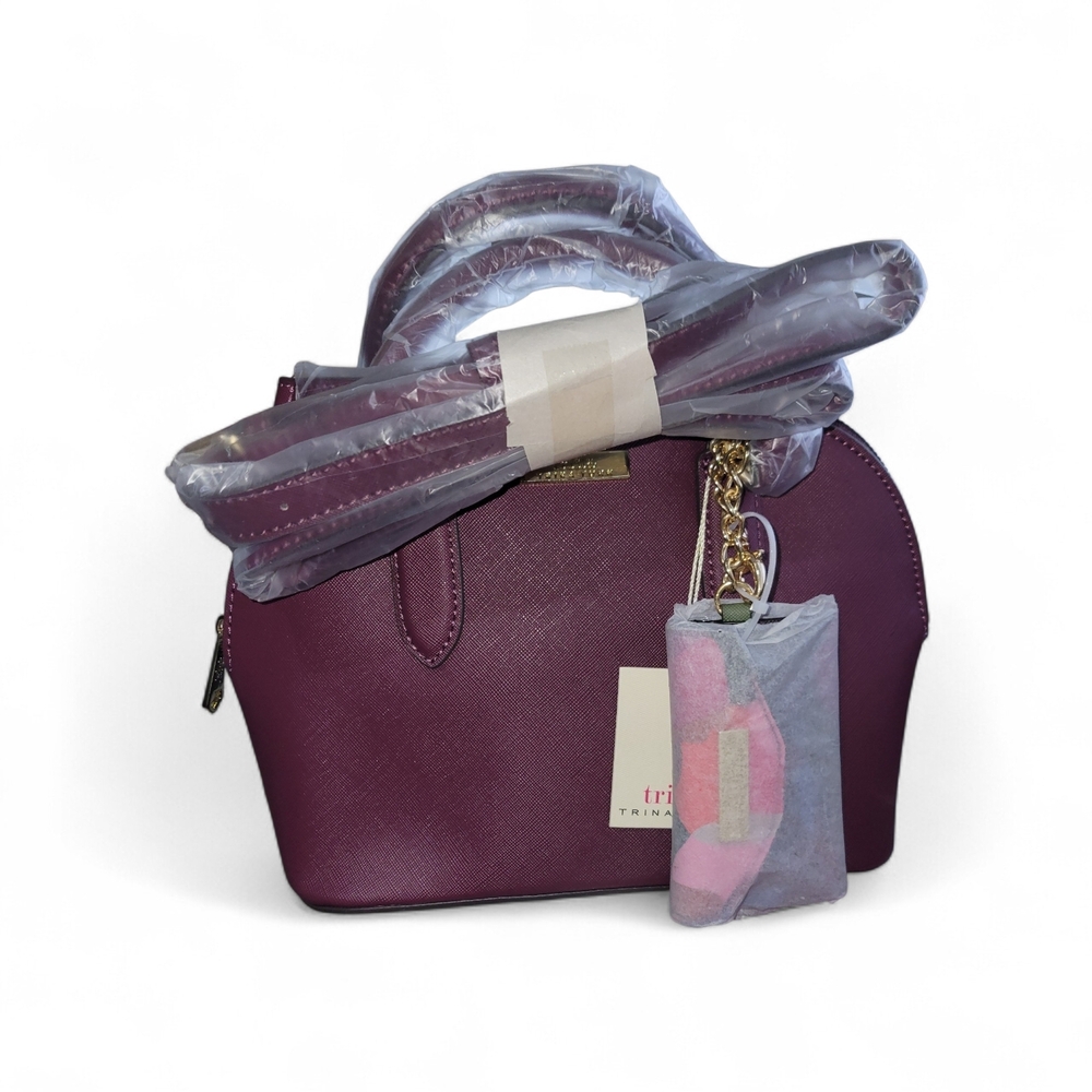 Trina Turk Purple Mini Dome Satchel with Floral Tag - Picture 4 of 5